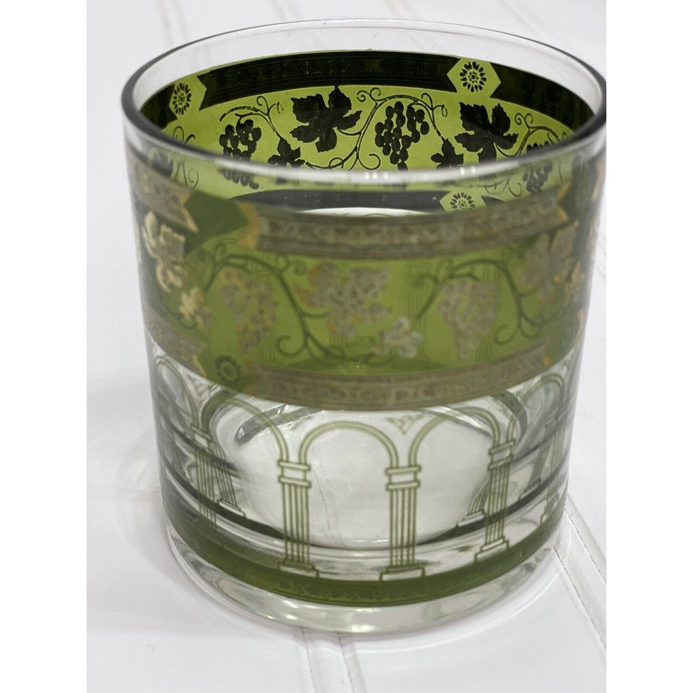 Vintage Cera Golden Grapes on Green Band Double Old Fashioned Highball Glass
